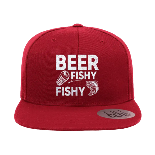 Beer Fishy Fishy Embroidered Flat Bill Cap
