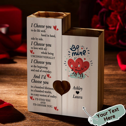 Valentine's Day Personalized Engraved Candle Holder Romantic Wooden Gift