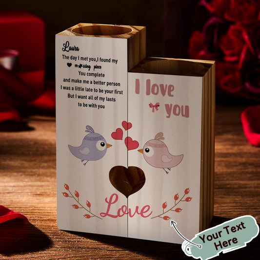 Valentine's Day Custom Engraved Candle Holder Gift Romantic Wooden Love Memorial Gift