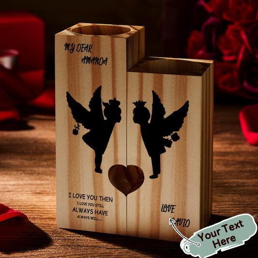 Valentine's Day Custom Engraved Angel Candlestick Wooden Gifts Heart Shaped Gift
