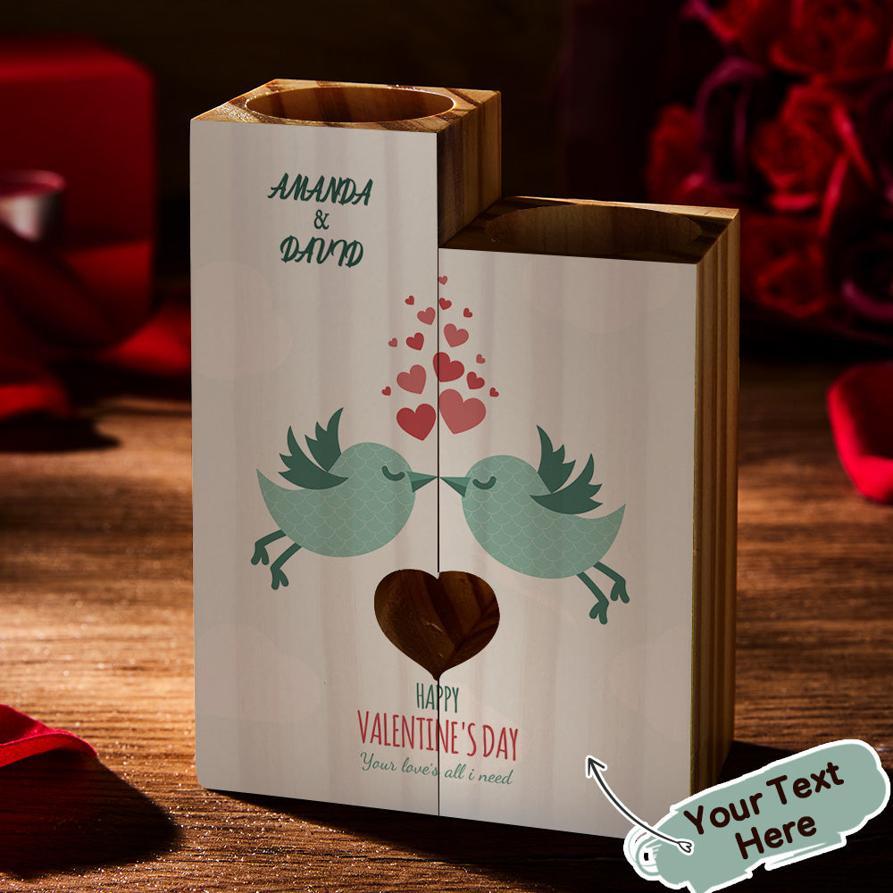 Custom Engraved Candle Holder Romantic Wooden Love Gift For Valentine's Day