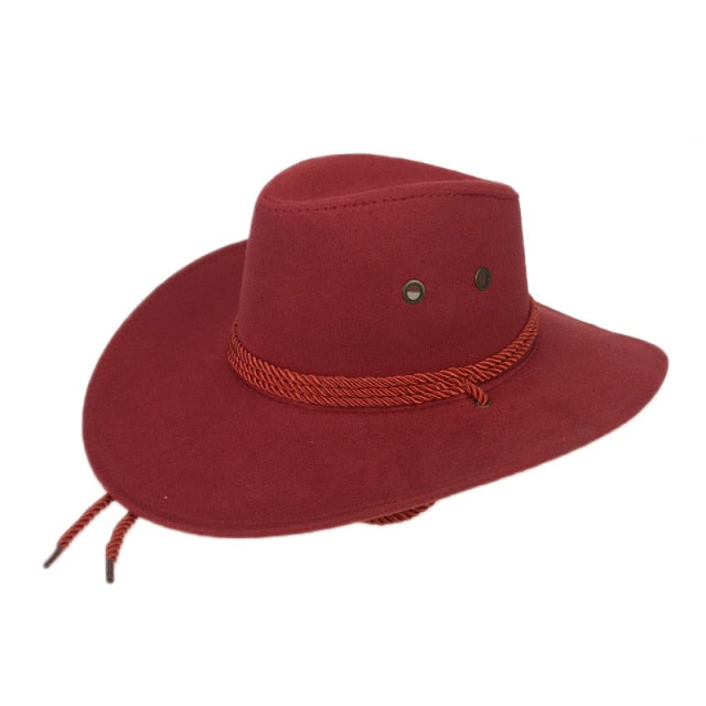 Red Cowboy Design Hat With Chin Strap