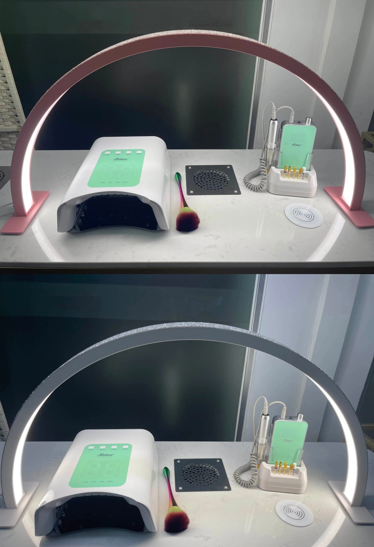 29 Inches Half Moon Nail Desk Lamp with Rhinestones