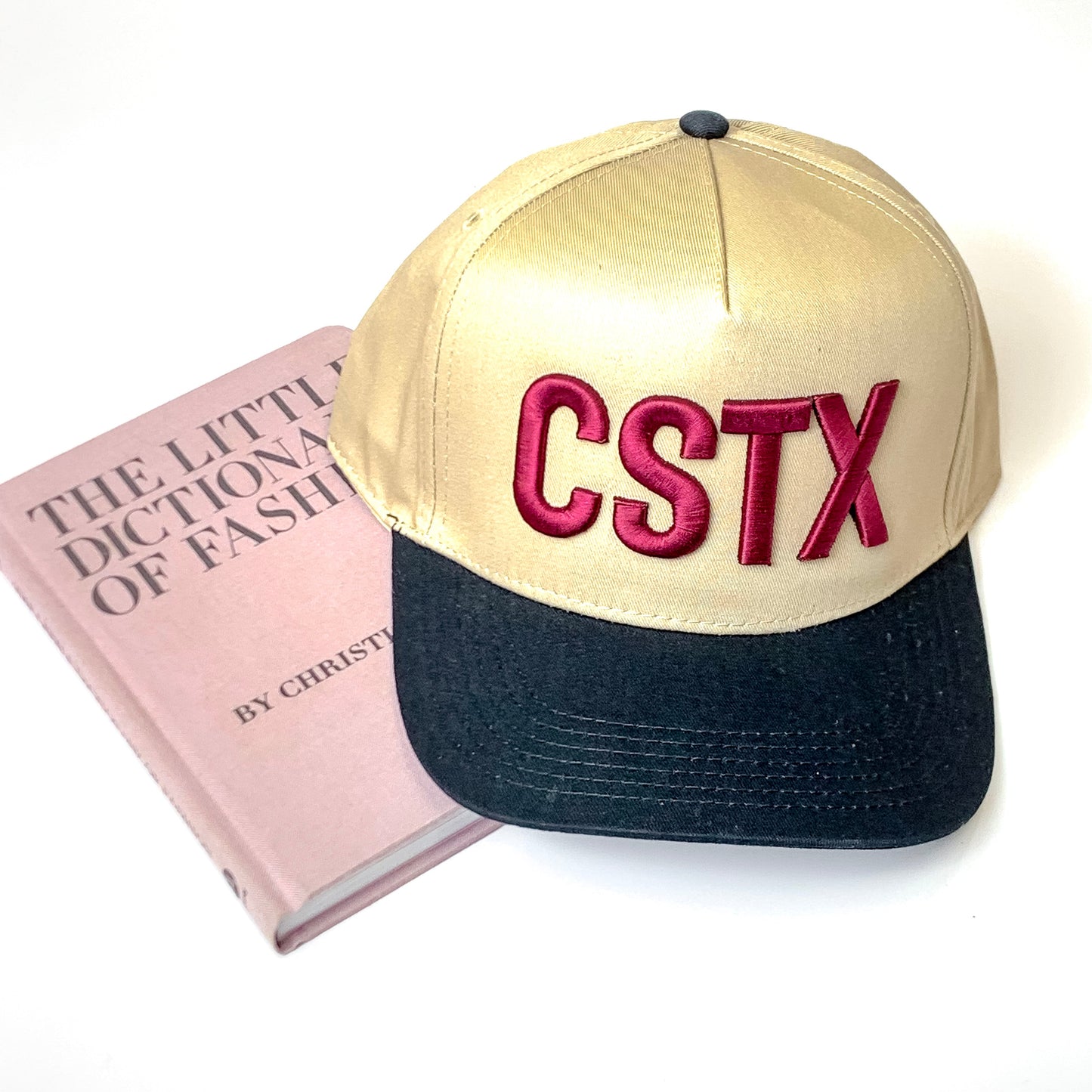 CSTX Khaki and Black Trucker Hat with Maroon Embroidered Puff Lettering