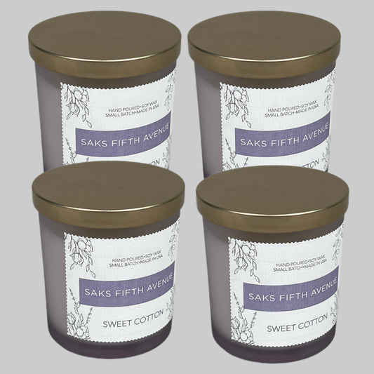 SAKS FIFTH AVENUE Sweet Cotton Hand Poured Soy Wax Candle 8 fl oz LOT OF 4! (New)