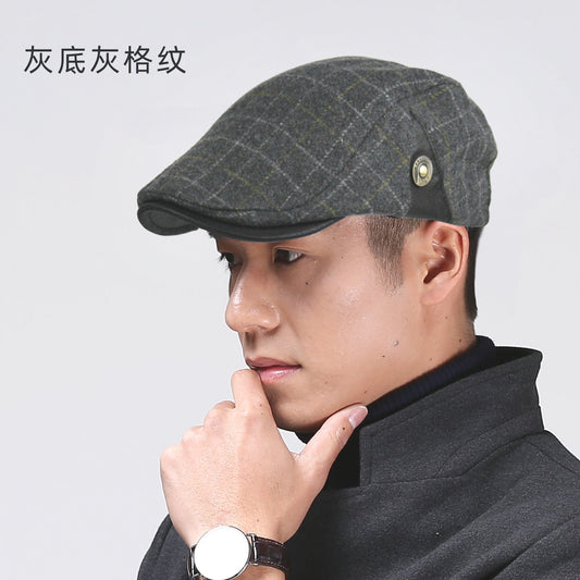 Autumn And Winter Woolen Peaked Cap Retro British Plaid Men&amp;amp;amp;amp;#039;s Hat Casual Beret