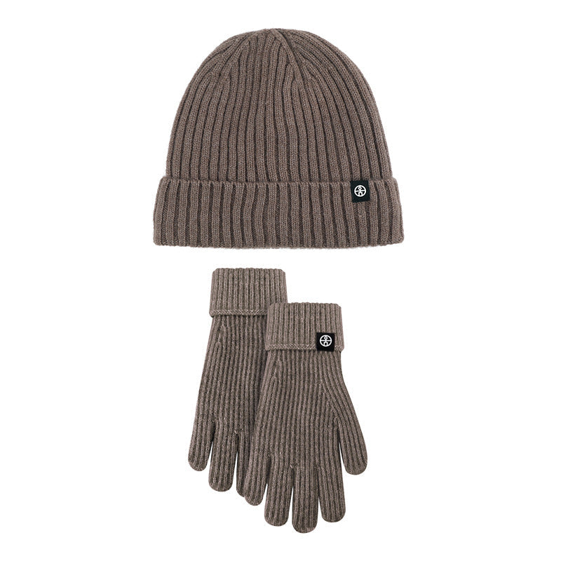 Cross-border New Winter Women&#039;s Wool Knitted Hat And Gloves Two-piece Set Striped Wool Touch Screen Windproof Warm Suit