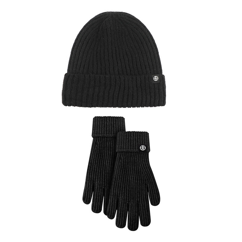 Cross-border New Winter Women&#039;s Wool Knitted Hat And Gloves Two-piece Set Striped Wool Touch Screen Windproof Warm Suit