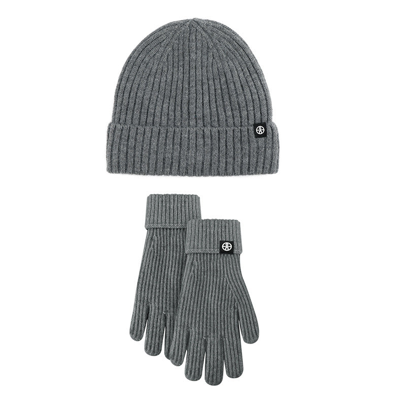 Cross-border New Winter Women&#039;s Wool Knitted Hat And Gloves Two-piece Set Striped Wool Touch Screen Windproof Warm Suit