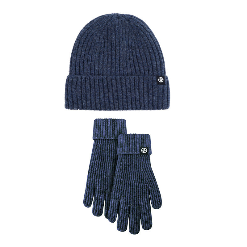 Cross-border New Winter Women&#039;s Wool Knitted Hat And Gloves Two-piece Set Striped Wool Touch Screen Windproof Warm Suit