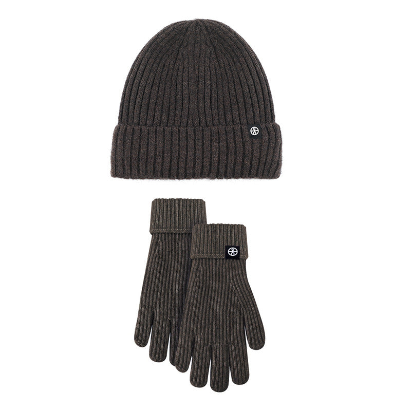 Cross-border New Winter Women&#039;s Wool Knitted Hat And Gloves Two-piece Set Striped Wool Touch Screen Windproof Warm Suit