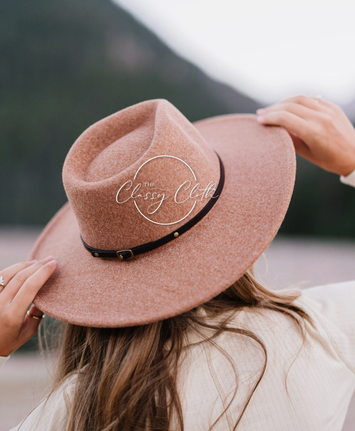 Wide Brim Hat with Belt in Camel