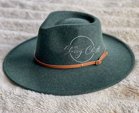 Wide Brim Hat with Belt in Forest Green
