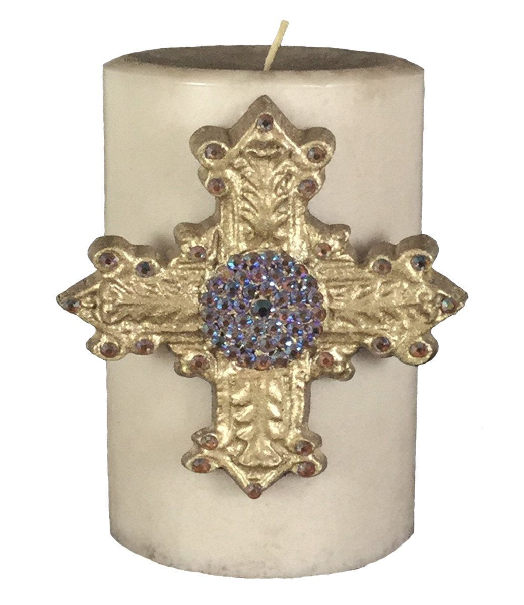 Decorative Candle 4x6 Medium Jeweled Cross