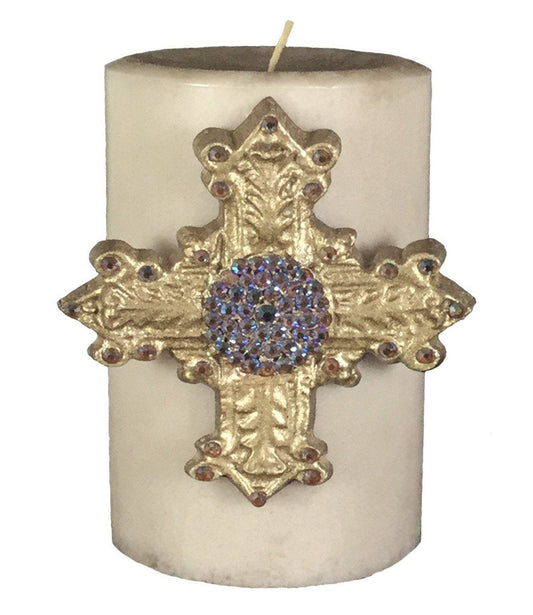 Decorative Candle 4x6 Medium Jeweled Cross