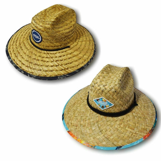 WAVE RUNNER Men's Beach Straw Hat- Wide Brim Sun Hat with UPF 50+ Protection (2 PK - Palm, Turtle)