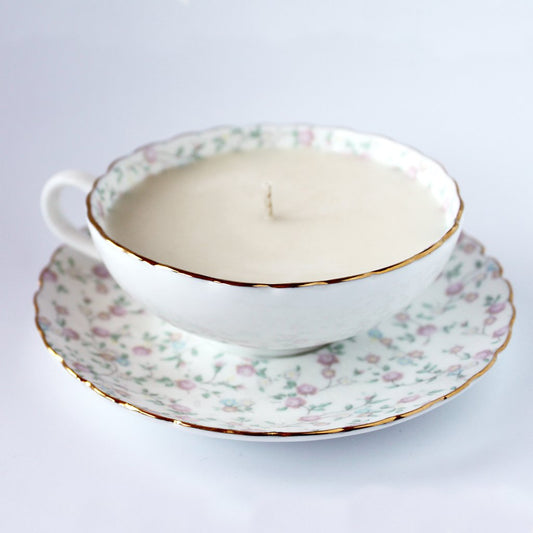{Dot & Lil} Teacup & Saucer Soy Wax Candle :: Rice Flower