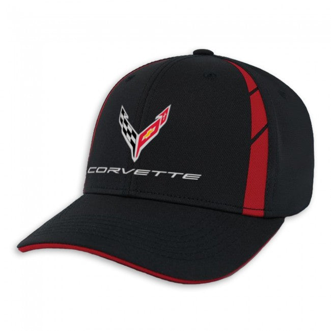 C8 Corvette Embroidered Sideline Cap : Black/Red