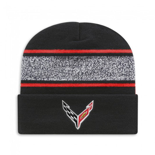 C8 Striped Cuffed Beanie : Black/Red