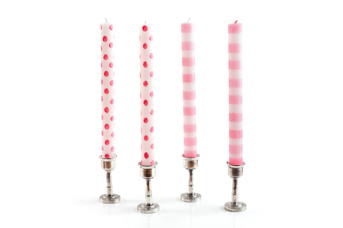 {Thumbprint Artifacts} Taper Candles :: Pink Dots & Stripes :: Set of 4