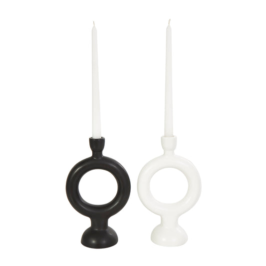 Black Ceramic Geometric Ring Candle Holder ( Set of 2)