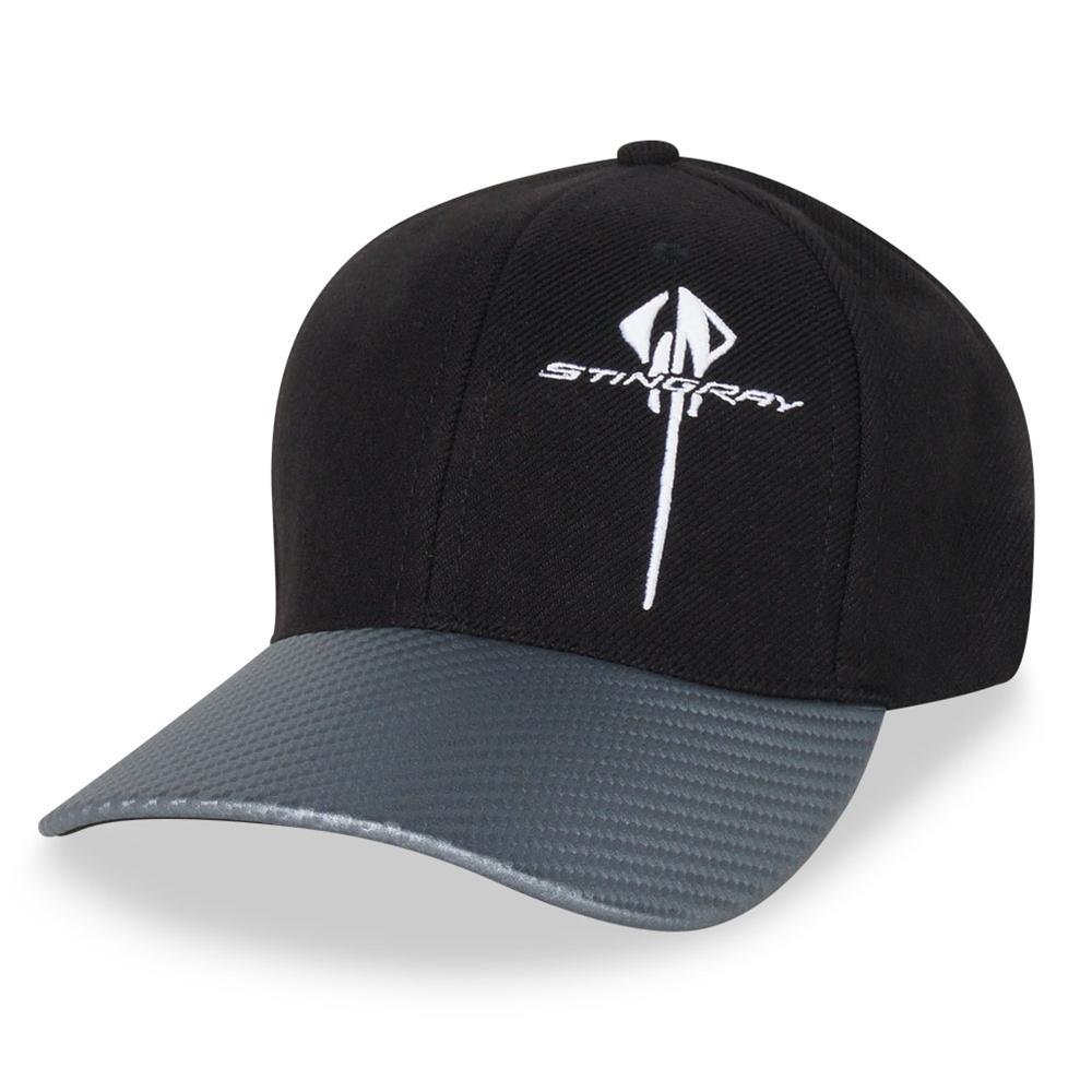 C7 Corvette Vertical Stingray Hat/Cap w/Carbon Fiber Simulated Bill : Black