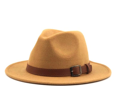 Wool Fedora Hawkins Felt Cap Wide Brim Hat