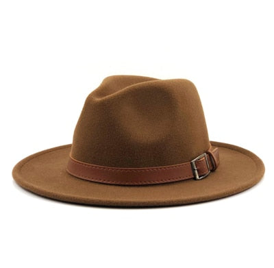 Wool Fedora Hawkins Felt Cap Wide Brim Hat