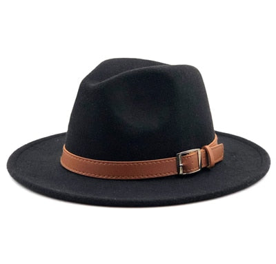 Wool Fedora Hawkins Felt Cap Wide Brim Hat