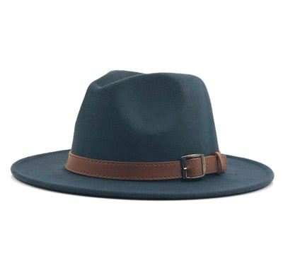 Wool Fedora Hawkins Felt Cap Wide Brim Hat
