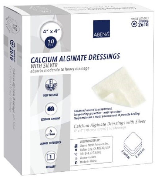 ABENA 2618 Silver Calcium Alginate Dressing, Box of 10