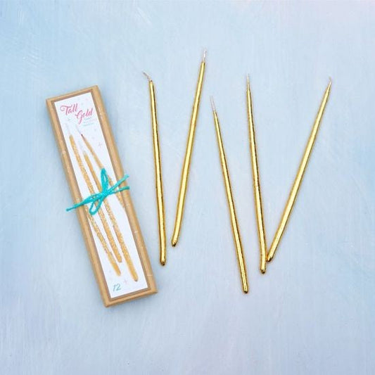 {One Hundred 80 Degrees} Gold Birthday Candles :: Tall :: Set of 12