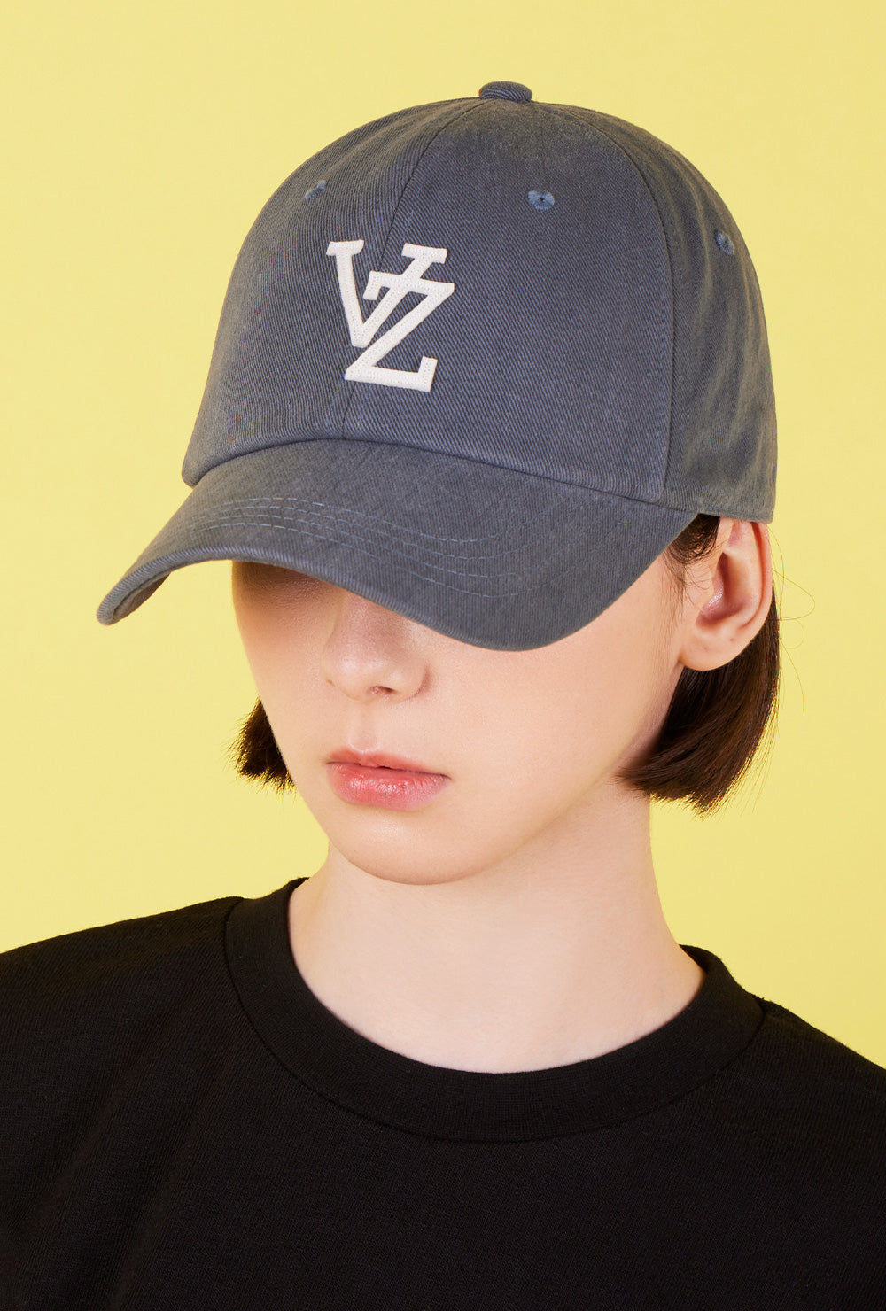 VARZAR Ball Cap Monogram Applique Overfit Washing Ball Cap Charcoal
