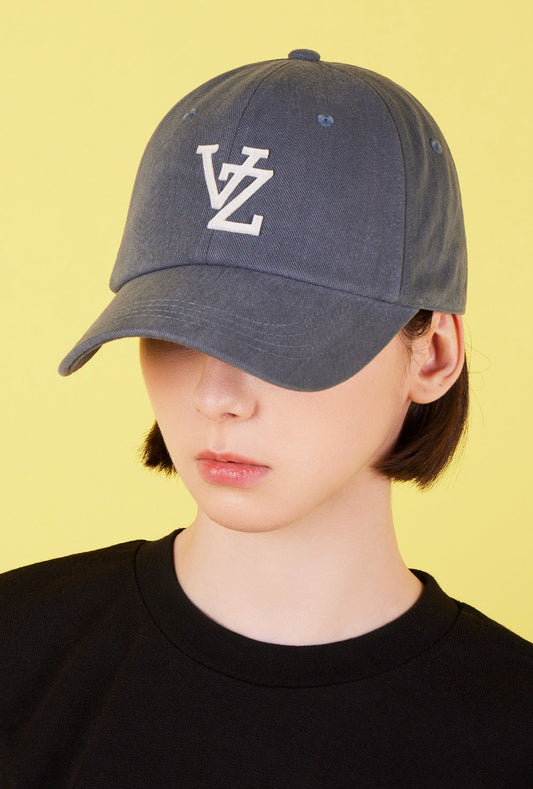 VARZAR Ball Cap Monogram Applique Overfit Washing Ball Cap Charcoal