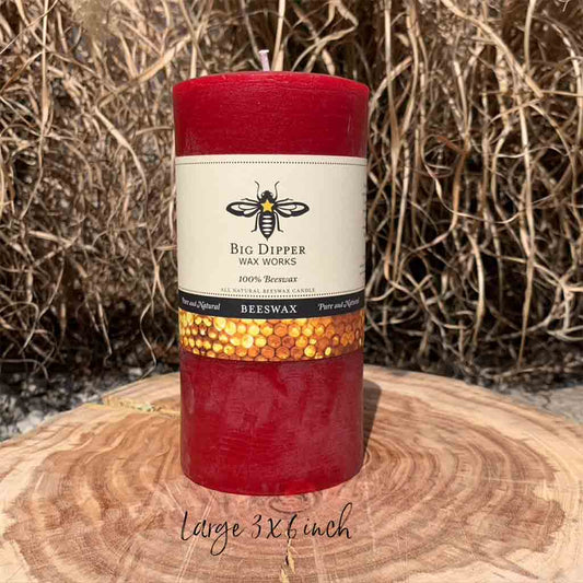 {Big Dipper Wax Works} Pure Beeswax Pillar Candle :: 3" x 6" :: Red