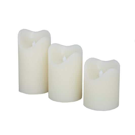 Set of 3 White Wax Flameless Candle with Remote Control